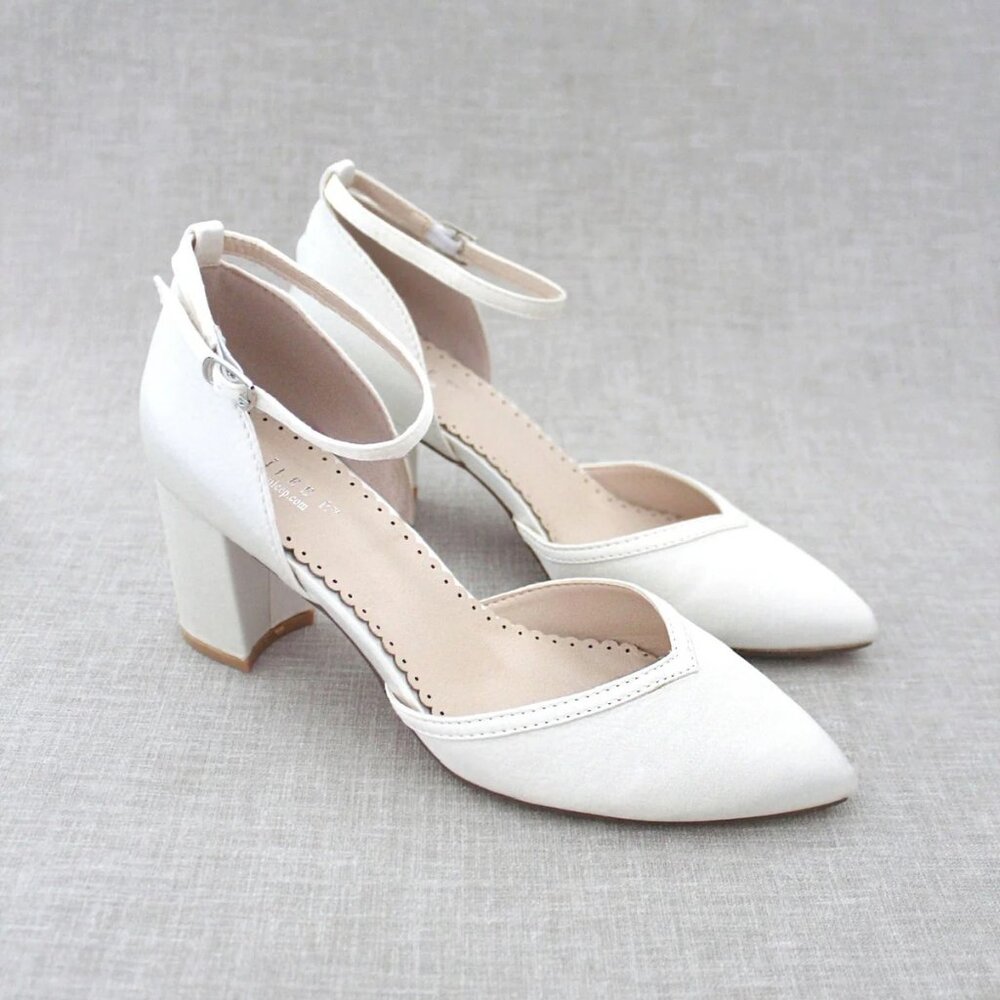 Kailee P Ivory Satin Block Heel Wedding Bridal Shoes